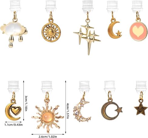 10pcs سحر قابس الغبار لـ Kindle ، Star Moon Pattern Phone Charm Cute Ports Protector Pendants for e-Reader Book Women Explies Excessories in Saudi Arabia