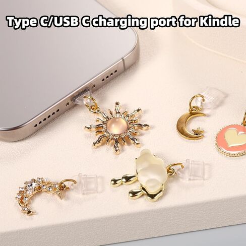 10pcs سحر قابس الغبار لـ Kindle ، Star Moon Pattern Phone Charm Cute Ports Protector Pendants for e-Reader Book Women Explies Excessories in Saudi Arabia