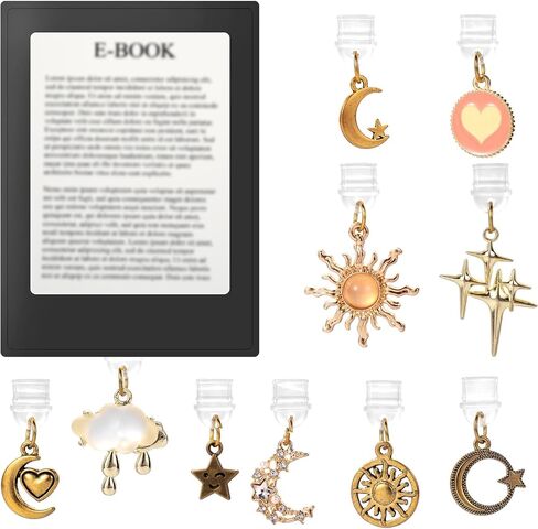 10pcs سحر قابس الغبار لـ Kindle ، Star Moon Pattern Phone Charm Cute Ports Protector Pendants for e-Reader Book Women Explies Excessories in Saudi Arabia
