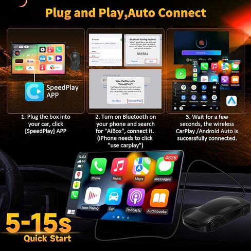 مربع 4-in-1 Carplay AI ، محول Carplay و Android Auto ، متوافق مع N-Etflix/YouTube/Tik Tok/Screen Mirror Link in Kuwait