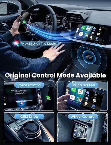 Mini Wireless Carplay و Android Auto Adapter مع أسرع سيارة اتصال ، لا يوجد محول Carplay Carplay ، يربط بالسيارات من عام 2016 والهاتف مع Android 10+ / Phone 6 أو فوق USB-A / Type-C Black in Kuwait
