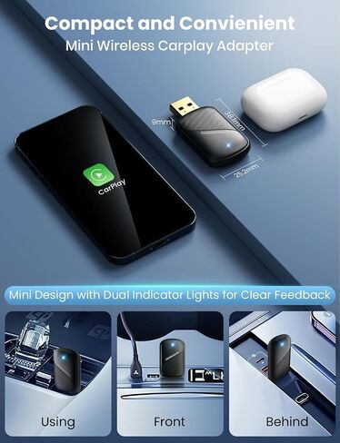 Mini Wireless Carplay و Android Auto Adapter مع أسرع سيارة اتصال ، لا يوجد محول Carplay Carplay ، يربط بالسيارات من عام 2016 والهاتف مع Android 10+ / Phone 6 أو فوق USB-A / Type-C Black in Kuwait