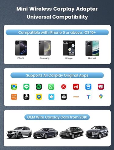 Mini Wireless Carplay و Android Auto Adapter مع أسرع سيارة اتصال ، لا يوجد محول Carplay Carplay ، يربط بالسيارات من عام 2016 والهاتف مع Android 10+ / Phone 6 أو فوق USB-A / Type-C Black in Kuwait