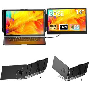 شاشة امتداد شاشة الكمبيوتر المحمول-14 بوصة مزدوجة IPS FHD 1080P HDMI/USB-A/TYPE-C شاشة محمولة موسعة لأجهزة الكمبيوتر المحمولة (الحد الأقصى للطول: 15.74 ") متوافق مع Windows Mac Travel Work in Kuwait