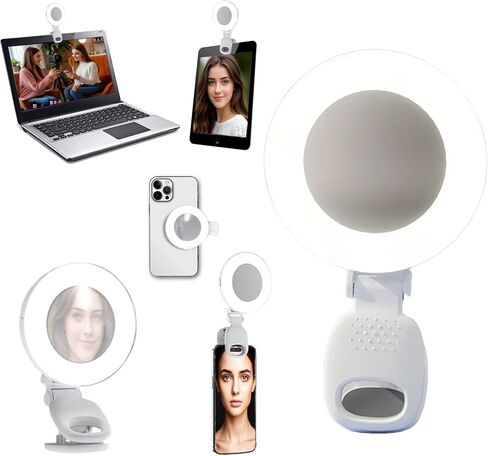 Mini Selfie Ring Light with Mirror – 2-in-1 Clip-On LED Makeup Lamp for Phone, Laptop & Desk – USB Rechargeable Compact Travel Gift for Girls in Saudi Arabia