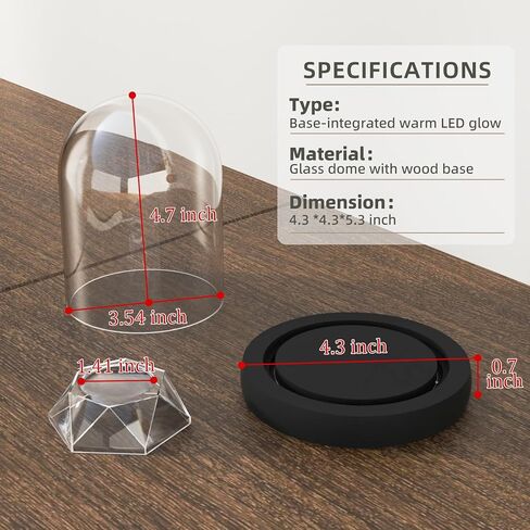 DuvinDD زجاج قبة قاء زجاجي مع قاعدة إضاءة LED كونترتوب جرس عرض قبة عرض زجاجي شفاف حافظة ديكو، 3.94 بوصة عمق × 5.11 بوصة ارتفاع، هدايا للنساء in Kuwait