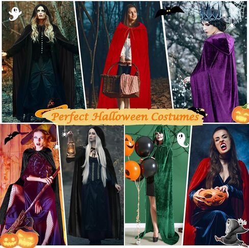 qikqik Hooded Cape Velvet Cloak with Hood Witch Cloak Halloween Costumes for Adults Cosplay Costume Vampire Cloak Wizard Robe in Kuwait