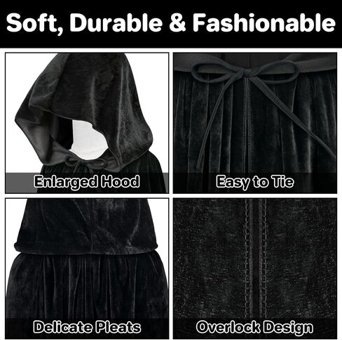 qikqik Hooded Cape Velvet Cloak with Hood Witch Cloak Halloween Costumes for Adults Cosplay Costume Vampire Cloak Wizard Robe in Kuwait