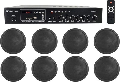 Rockville Commercial 70V AMP+(8) Black 5 "مكبرات صوت سقف 4 مطعم/بار/مقهى in Saudi Arabia