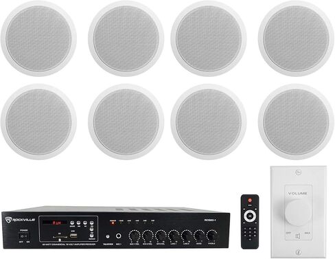 Rockville Commercial Restaurant Amp+(8) 6" White Ceiling Speakers+Wall Control in Saudi Arabia