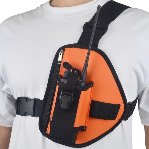 HYS Nylon Chest Pack Harness, Adjustable Shoulder Strap Bag for Hiking/Tactical Use, Lightweight Crossbody Sling Pack with Zipper Pockets, for Two Way Radio Motorola, Kenwood, Midland Walkie Talkies in Saudi Arabia