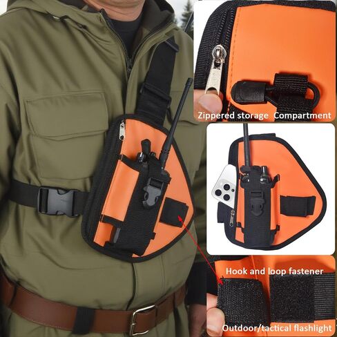 HYS Nylon Chest Pack Harness, Adjustable Shoulder Strap Bag for Hiking/Tactical Use, Lightweight Crossbody Sling Pack with Zipper Pockets, for Two Way Radio Motorola, Kenwood, Midland Walkie Talkies in Saudi Arabia