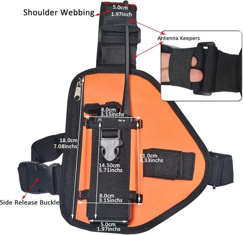 HYS Nylon Chest Pack Harness, Adjustable Shoulder Strap Bag for Hiking/Tactical Use, Lightweight Crossbody Sling Pack with Zipper Pockets, for Two Way Radio Motorola, Kenwood, Midland Walkie Talkies in Saudi Arabia