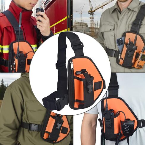 HYS Nylon Chest Pack Harness, Adjustable Shoulder Strap Bag for Hiking/Tactical Use, Lightweight Crossbody Sling Pack with Zipper Pockets, for Two Way Radio Motorola, Kenwood, Midland Walkie Talkies in Saudi Arabia