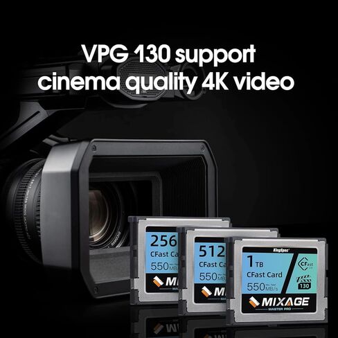 Mixage 512GB CFAST 2.0 بطاقة الذاكرة VPG130 ، قراءة 550 ميجابايت/ثانية ، 450 ميجابايت/ثانية ، 375TB TBW ، فيديو الخام 4K ، لكاميرات Canon Sony Cinema ، صانع الأفلام in Kuwait