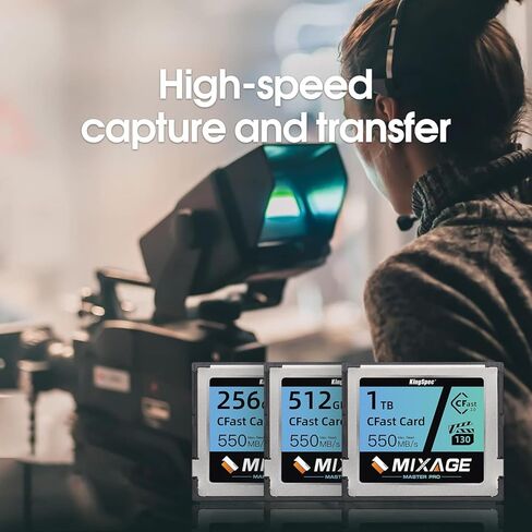 Mixage 512GB CFAST 2.0 بطاقة الذاكرة VPG130 ، قراءة 550 ميجابايت/ثانية ، 450 ميجابايت/ثانية ، 375TB TBW ، فيديو الخام 4K ، لكاميرات Canon Sony Cinema ، صانع الأفلام in Kuwait