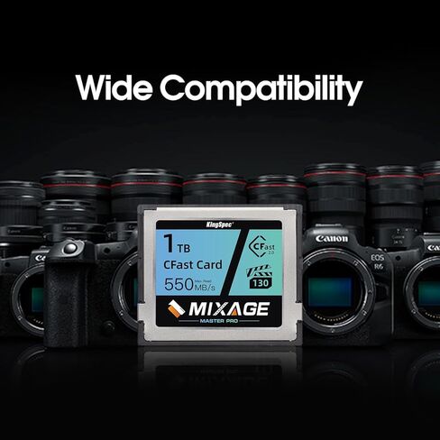 Mixage 512GB CFAST 2.0 بطاقة الذاكرة VPG130 ، قراءة 550 ميجابايت/ثانية ، 450 ميجابايت/ثانية ، 375TB TBW ، فيديو الخام 4K ، لكاميرات Canon Sony Cinema ، صانع الأفلام in Kuwait