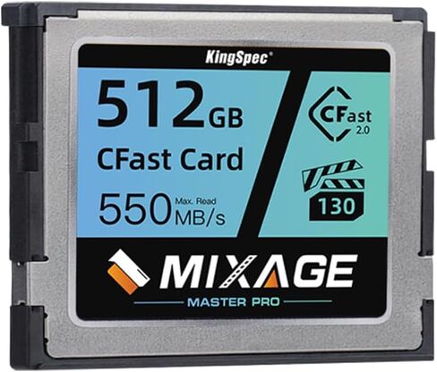 Mixage 512GB CFAST 2.0 بطاقة الذاكرة VPG130 ، قراءة 550 ميجابايت/ثانية ، 450 ميجابايت/ثانية ، 375TB TBW ، فيديو الخام 4K ، لكاميرات Canon Sony Cinema ، صانع الأفلام in Kuwait