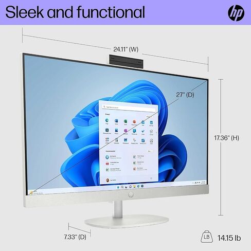 HP 27 "Computer All-in-One واحد ، FHD IPS Touchscreen ، AMD Ryzen 5 7520U Processor ، 16GB LPDDR5 ، 512GB SSD ، Wi-Fi 6 ، HDMI ، USB-C ، Ethernet RJ-45 ، KB & Mouse ، Windows 11 Pro in Kuwait