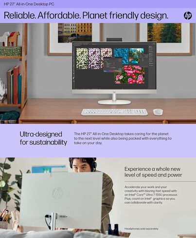 HP 27 "Computer All-in-One واحد ، FHD IPS Touchscreen ، AMD Ryzen 5 7520U Processor ، 16GB LPDDR5 ، 512GB SSD ، Wi-Fi 6 ، HDMI ، USB-C ، Ethernet RJ-45 ، KB & Mouse ، Windows 11 Pro in Kuwait