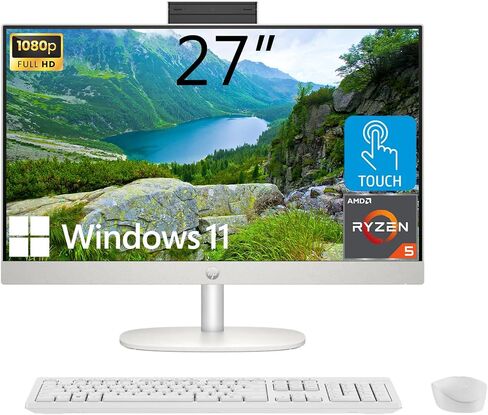 HP 27 "Computer All-in-One واحد ، FHD IPS Touchscreen ، AMD Ryzen 5 7520U Processor ، 16GB LPDDR5 ، 512GB SSD ، Wi-Fi 6 ، HDMI ، USB-C ، Ethernet RJ-45 ، KB & Mouse ، Windows 11 Pro in Kuwait