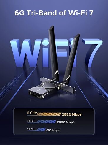 Ugreen WiFi 7 BE6500 PCIE WIFI CARD ، Bluetooth 5.4 ، IEEE 802.11AX/BE ، 6G/5G/2.4G TRI BAND ، MLO Technology ، Dual 6DBI HIST HANENA ، WPA3 Personal/Enterprise ، يدعم Windows 11 فقط in Saudi Arabia