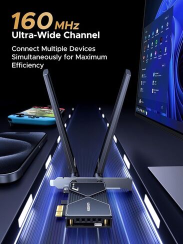 Ugreen WiFi 7 BE6500 PCIE WIFI CARD ، Bluetooth 5.4 ، IEEE 802.11AX/BE ، 6G/5G/2.4G TRI BAND ، MLO Technology ، Dual 6DBI HIST HANENA ، WPA3 Personal/Enterprise ، يدعم Windows 11 فقط in Saudi Arabia