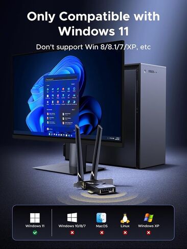 Ugreen WiFi 7 BE6500 PCIE WIFI CARD ، Bluetooth 5.4 ، IEEE 802.11AX/BE ، 6G/5G/2.4G TRI BAND ، MLO Technology ، Dual 6DBI HIST HANENA ، WPA3 Personal/Enterprise ، يدعم Windows 11 فقط in Saudi Arabia