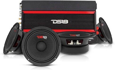 DS18 Car Audio Door Speaker Combo with Amplifier - 4 x 6.5 Classic Midrange PRO-GM6 Speakers with 4 Channel Class D Amplifier CANDY-X4B - Compact Mini Amplifier with Premium Quality Speakers in Saudi Arabia