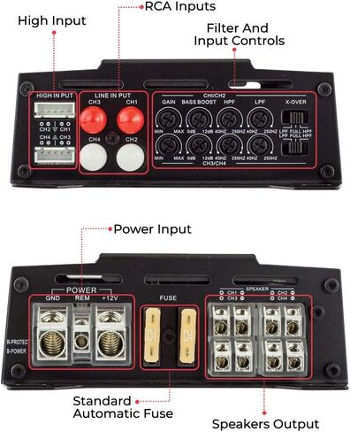 DS18 Car Audio Door Speaker Combo with Amplifier - 4 x 6.5 Classic Midrange PRO-GM6 Speakers with 4 Channel Class D Amplifier CANDY-X4B - Compact Mini Amplifier with Premium Quality Speakers in Saudi Arabia