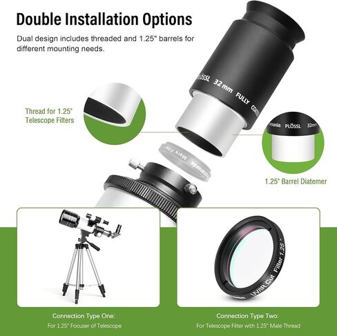Astromania 32mm 1.25 Inch Plossl Telescope Eyepiece - Bundle with - 1.25 Inch Eyepiece Parfocal Rings Set of Three in Saudi Arabia