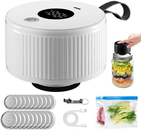 Electric Mason Jar Vacuum Sealer Kit, 3-in-1 Handheld Automatic Vacuum Sealer for Mason Jars, Canning Sealer Machine for Jars, Containers, Vacuum Bags | Present for Mom, White in Saudi Arabia