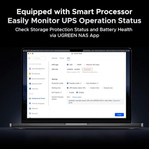 UGREEN NAS US3000, 12000mAh Uninterruptible Battery Power Supply Bundle with UGREEN NAS DH4300 4-Bay Desktop NAS with 120TB Storage Capacity in Kuwait
