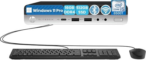 HP EliteDesk 800 G3 Mini Desktop PC, Intel Core i5-6500T, 16GB DDR4 RAM, 512GB SSD, WiFi & Bluetooth, Keyboard & Mouse, Windows 11 Pro (Renewed) in Saudi Arabia