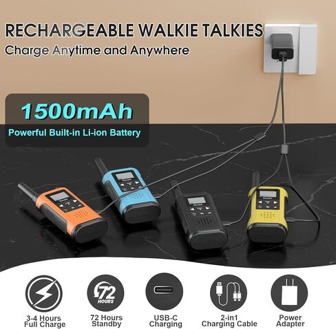 Walkie Talkies Long Range for Adults-4 Pack Rechargeable Walkie Talkies 22 FRS Channels 2-Way Radios with NOAA Weather Alert,VOX,Flashlight and 1500mAh Li-ion Battery for Family Camping Hiking in Kuwait