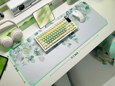 JMIYAV RGB Cherry Blossom Gaming Mouse Pad Pink 31.5x12 Inch PC XL Large Extended Glowing Led Light Up Desk Pad Non-Slip Rubber Base Computer Keyboard and Mouse Pad Cute Mousepad in Kuwait