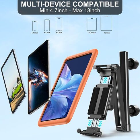 Pure Zinc Alloy Car Headrest Tablet Holder - [22" Extension] [720° Rotation] [0.4-6.3" Gap Fit] Universal Backseat Mount for iPad, Switch, 4.7-13" Tablets & Phones, Road Trip Essential (N2025) in Saudi Arabia