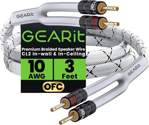 سلك كابل مكبر صوت GEERIT 10AWG مع مقابس طرف موز مطلية بالذهب (6 أقدام) CL2 في الجدار ، مضفر الثقيل ، 99.9 ٪ من النحاس الخالي من الأكسجين (OFC)-أبيض ، 6 أقدام in Saudi Arabia