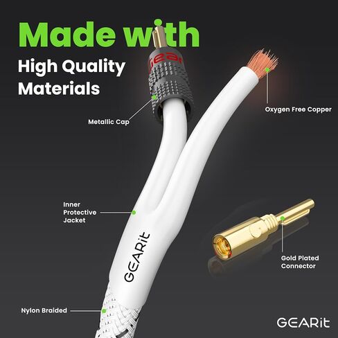 سلك كابل مكبر صوت GEERIT 10AWG مع مقابس طرف موز مطلية بالذهب (6 أقدام) CL2 في الجدار ، مضفر الثقيل ، 99.9 ٪ من النحاس الخالي من الأكسجين (OFC)-أبيض ، 6 أقدام in Saudi Arabia