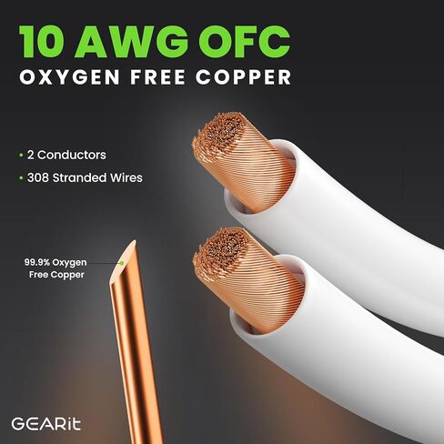 سلك كابل مكبر صوت GEERIT 10AWG مع مقابس طرف موز مطلية بالذهب (6 أقدام) CL2 في الجدار ، مضفر الثقيل ، 99.9 ٪ من النحاس الخالي من الأكسجين (OFC)-أبيض ، 6 أقدام in Saudi Arabia