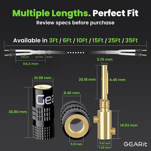 سلك كابل مكبر صوت GEERIT 10AWG مع مقابس طرف موز مطلية بالذهب (6 أقدام) CL2 في الجدار ، مضفر الثقيل ، 99.9 ٪ من النحاس الخالي من الأكسجين (OFC)-أبيض ، 6 أقدام in Saudi Arabia