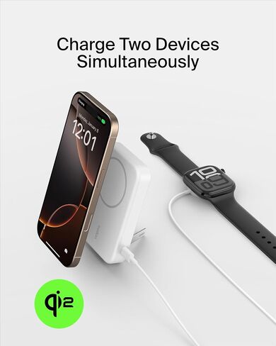 Belkin Portable Charger, Wireless Power Bank 15W 8000 mAh w/ Qi2 - MagSafe Charger w/Built-in Pop-up Kickstand - Compatible w/iPhone 16, 15, 14, 13, Plus, Pro, Max, Google Pixel 10, etc. - Black in Saudi Arabia