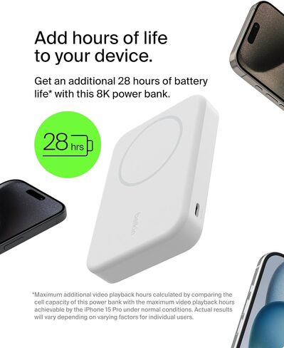 Belkin Portable Charger, Wireless Power Bank 15W 8000 mAh w/ Qi2 - MagSafe Charger w/Built-in Pop-up Kickstand - Compatible w/iPhone 16, 15, 14, 13, Plus, Pro, Max, Google Pixel 10, etc. - Black in Saudi Arabia