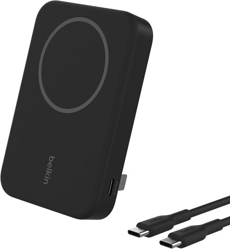 Belkin Portable Charger, Wireless Power Bank 15W 8000 mAh w/ Qi2 - MagSafe Charger w/Built-in Pop-up Kickstand - Compatible w/iPhone 16, 15, 14, 13, Plus, Pro, Max, Google Pixel 10, etc. - Black in Saudi Arabia