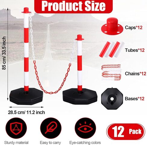 12 Pack Traffic Delineator Post Cones Include Fillable Base Expandable Traffic Safety Barrier 5 Feet Plastic Chain, Industrial Safety Cones Construction Cones for Parking Lot (Yellow and Black) in Saudi Arabia