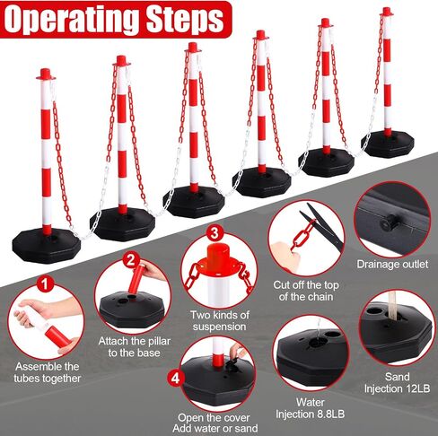 12 Pack Traffic Delineator Post Cones Include Fillable Base Expandable Traffic Safety Barrier 5 Feet Plastic Chain, Industrial Safety Cones Construction Cones for Parking Lot (Yellow and Black) in Saudi Arabia