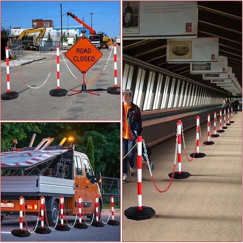 12 Pack Traffic Delineator Post Cones Include Fillable Base Expandable Traffic Safety Barrier 5 Feet Plastic Chain, Industrial Safety Cones Construction Cones for Parking Lot (Yellow and Black) in Saudi Arabia