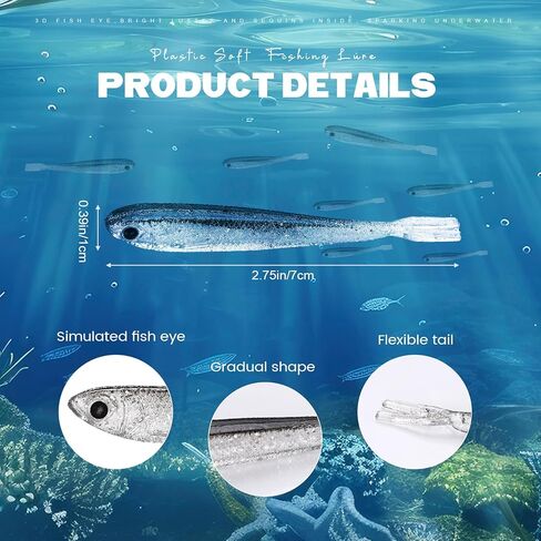 100 Pcs Plastic Soft Fishing Lure Fishing Baits Paddle Tail Lifelike Swim Baits Tackle Soft Plastic Swimbaits for Saltwater and Freshwater Bass Crappie Trout Walleye Lures in Saudi Arabia