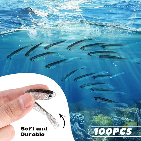 100 Pcs Plastic Soft Fishing Lure Fishing Baits Paddle Tail Lifelike Swim Baits Tackle Soft Plastic Swimbaits for Saltwater and Freshwater Bass Crappie Trout Walleye Lures in Saudi Arabia