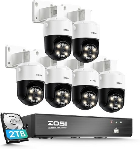 Zosi 4K 8MP 16CH Security Camera Camera مع اكتشاف مركبة AI Face Person ، 12 × 4K تتبع تتبع Auto Tracking Pt Poe مع الأضواء الكاشفة ، الصوت ثنائي الاتجاه ، 16 Port 32Ch 8MP NVR مع 4TB HDD in Saudi Arabia
